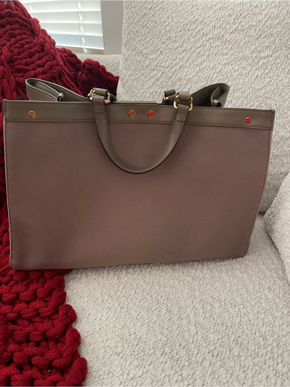 Fendi Brown Taupe FF Jacquard Double-Handle Tote - Picture 8 of 13